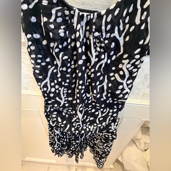 Large dvf target mesh ruched dress Black White coral Patterned Strap short - Picture 11 of 15